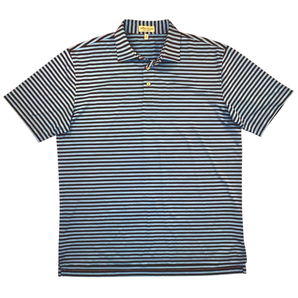Peter Millar Summer Comfort Men's Polo Shirt Navy Blue and Blue Stripe Large